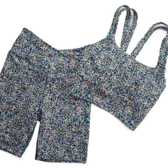 Sage Collective Women's Crop Top Biker Shorts Set Size XS Blue Ditsy Floral